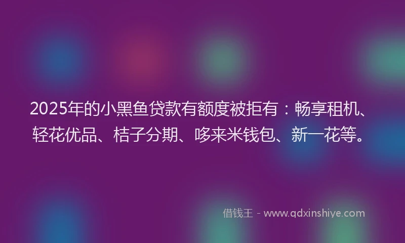 2025年的小黑鱼贷款有额度被拒有：畅享租机、轻花优品、桔子分期、哆来米钱包、新一花等。