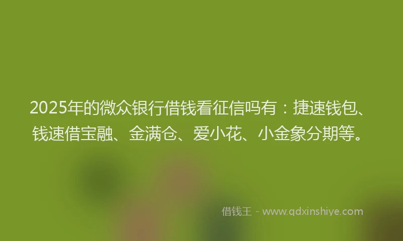 2025年的微众银行借钱看征信吗有：捷速钱包、钱速借宝融、金满仓、爱小花、小金象分期等。