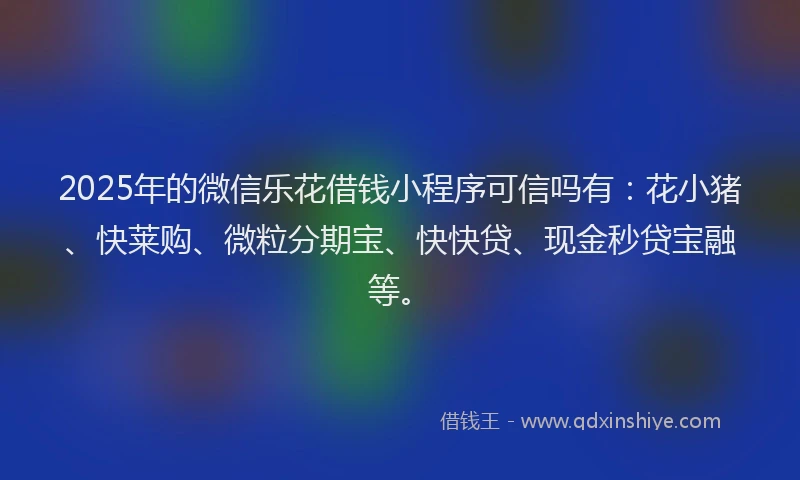 2025年的微信乐花借钱小程序可信吗有：花小猪、快莱购、微粒分期宝、快快贷、现金秒贷宝融等。