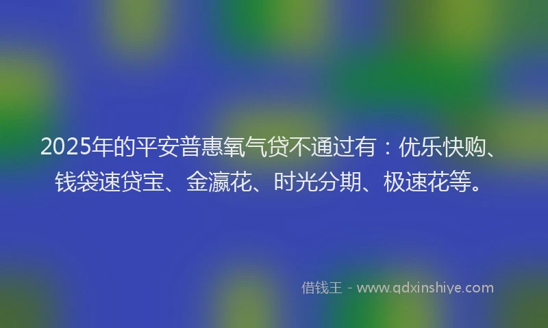 2025年的平安普惠氧气贷不通过有：优乐快购、钱袋速贷宝、金瀛花、时光分期、极速花等。