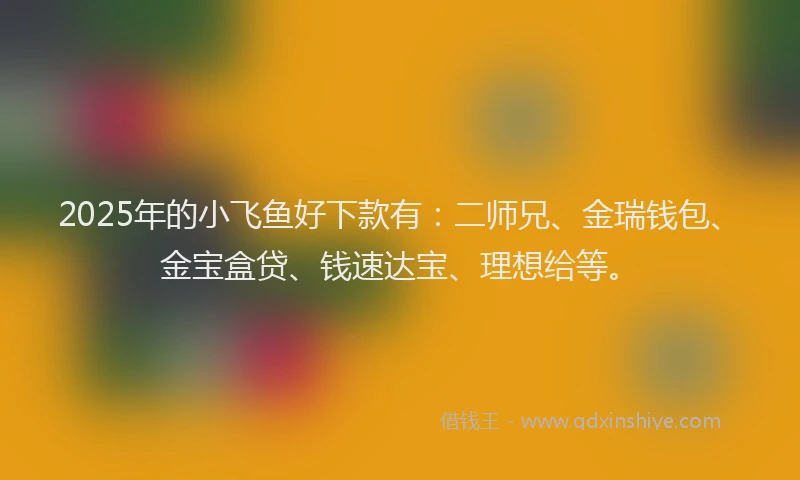 2025年的小飞鱼好下款有：二师兄、金瑞钱包、金宝盒贷、钱速达宝、理想给等。