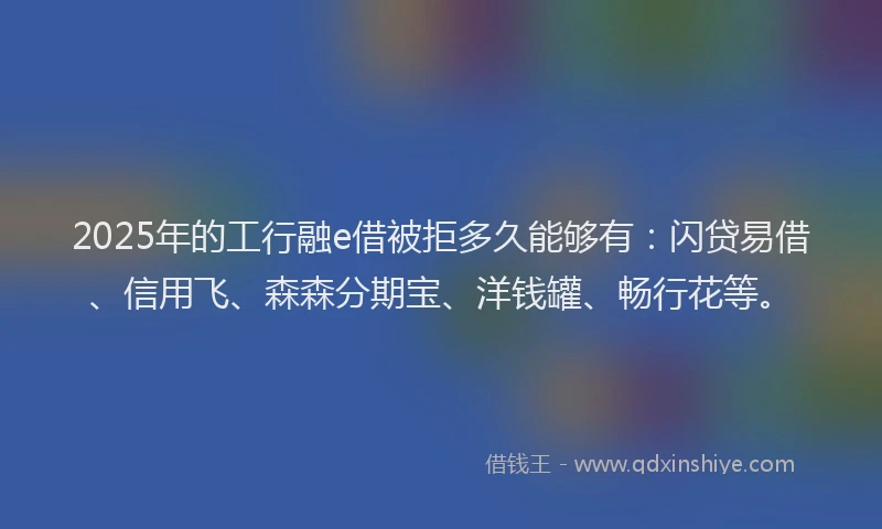 2025年的工行融e借被拒多久能够有：闪贷易借、信用飞、森森分期宝、洋钱罐、畅行花等。