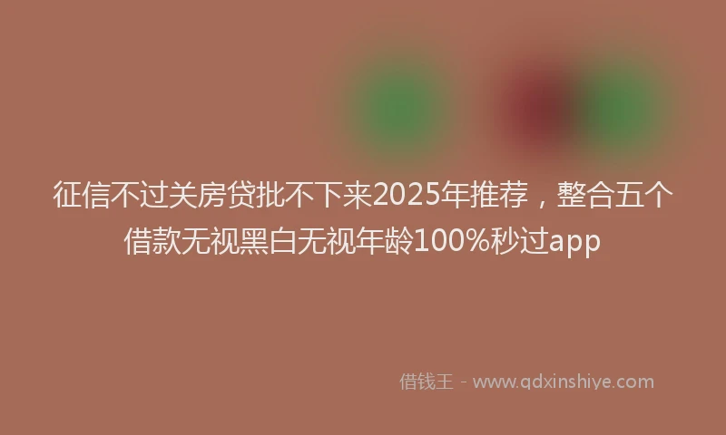 征信不过关房贷批不下来2025年推荐，整合五个借款无视黑白无视年龄100%秒过app