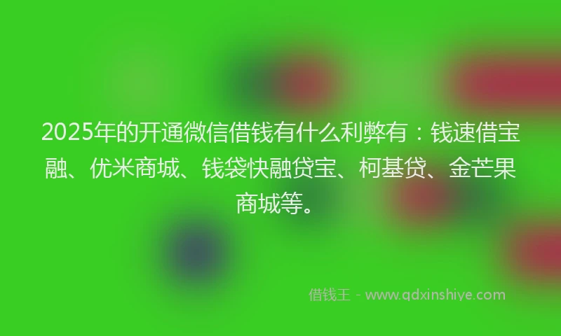 2025年的开通微信借钱有什么利弊有：钱速借宝融、优米商城、钱袋快融贷宝、柯基贷、金芒果商城等。