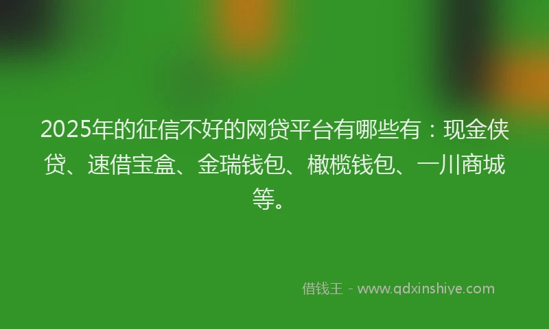 2025年的征信不好的网贷平台有哪些有：现金侠贷、速借宝盒、金瑞钱包、橄榄钱包、一川商城等。