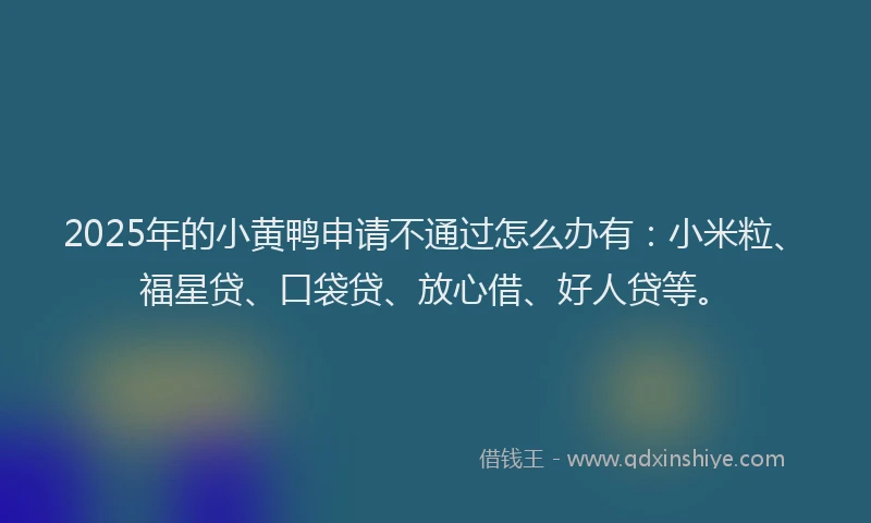 2025年的小黄鸭申请不通过怎么办有：小米粒、福星贷、口袋贷、放心借、好人贷等。