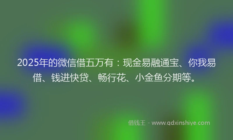 2025年的微信借五万有：现金易融通宝、你我易借、钱进快贷、畅行花、小金鱼分期等。