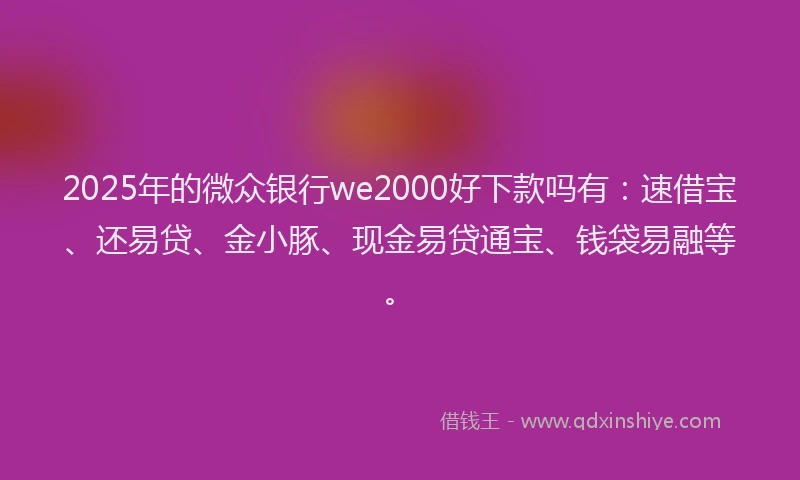 2025年的微众银行we2000好下款吗有：速借宝、还易贷、金小豚、现金易贷通宝、钱袋易融等。