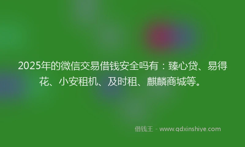 2025年的微信交易借钱安全吗有：臻心贷、易得花、小安租机、及时租、麒麟商城等。