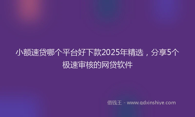 小额速贷哪个平台好下款2025年精选，分享5个极速审核的网贷软件