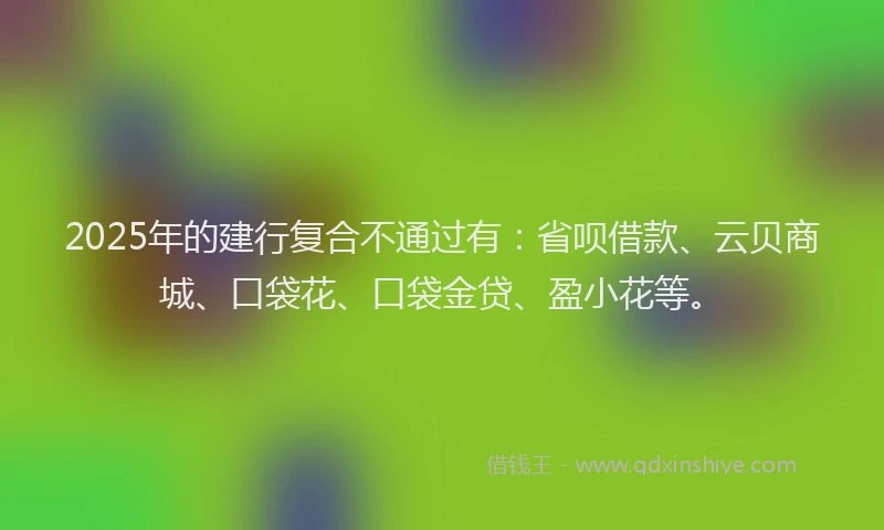 2025年的建行复合不通过有：省呗借款、云贝商城、口袋花、口袋金贷、盈小花等。