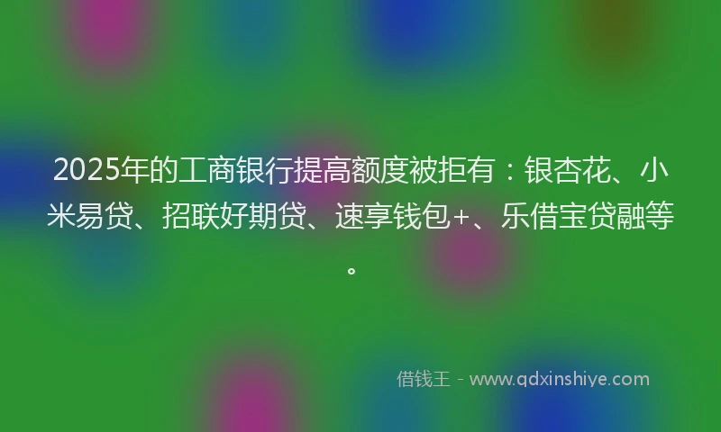 2025年的工商银行提高额度被拒有：银杏花、小米易贷、招联好期贷、速享钱包+、乐借宝贷融等。