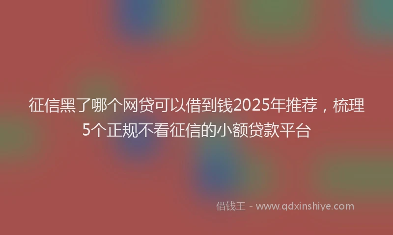 征信黑了哪个网贷可以借到钱2025年推荐，梳理5个正规不看征信的小额贷款平台