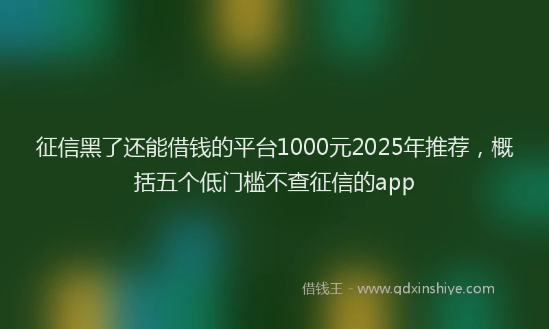 征信黑了还能借钱的平台1000元2025年推荐，概括五个低门槛不查征信的app