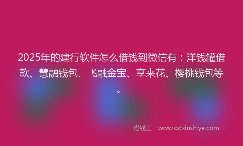 2025年的建行软件怎么借钱到微信有：洋钱罐借款、慧融钱包、飞融金宝、享来花、樱桃钱包等。
