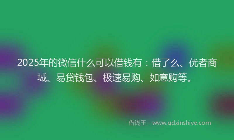 2025年的微信什么可以借钱有：借了么、优者商城、易贷钱包、极速易购、如意购等。