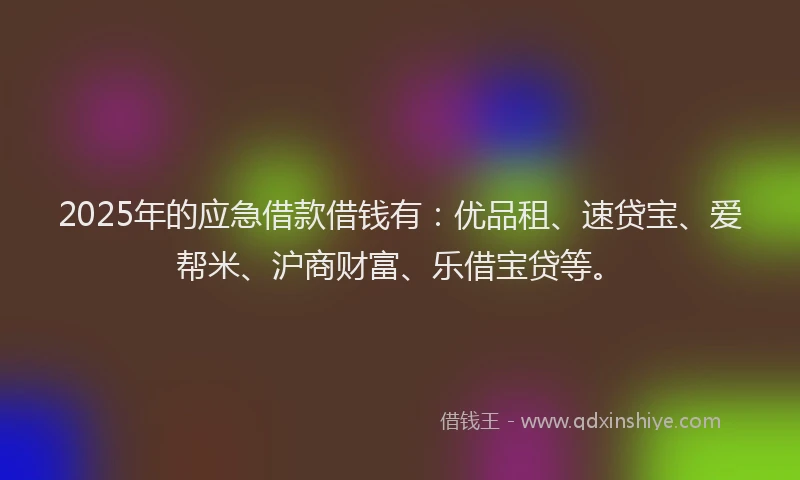 2025年的应急借款借钱有：优品租、速贷宝、爱帮米、沪商财富、乐借宝贷等。