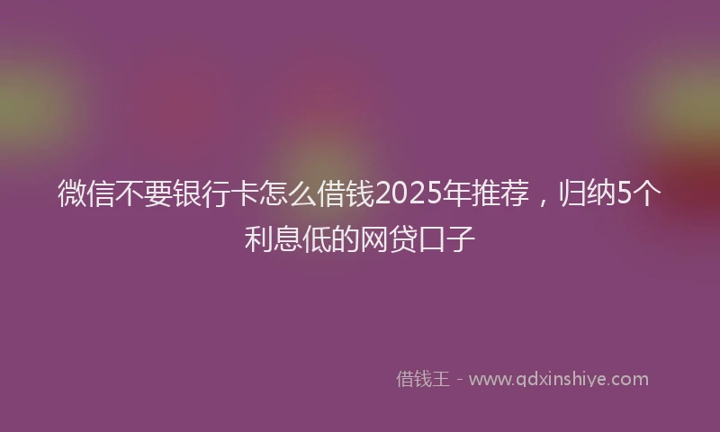 微信不要银行卡怎么借钱2025年推荐，归纳5个利息低的网贷口子