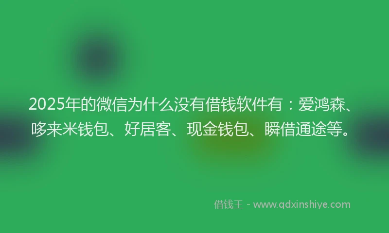 2025年的微信为什么没有借钱软件有：爱鸿森、哆来米钱包、好居客、现金钱包、瞬借通途等。