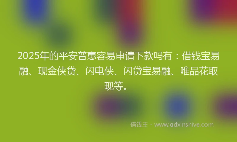2025年的平安普惠容易申请下款吗有：借钱宝易融、现金侠贷、闪电侠、闪贷宝易融、唯品花取现等。