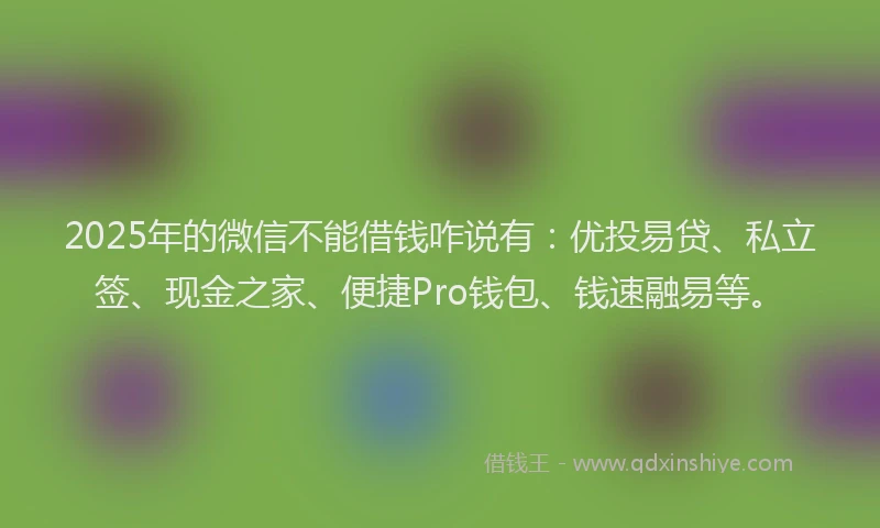 2025年的微信不能借钱咋说有：优投易贷、私立签、现金之家、便捷Pro钱包、钱速融易等。