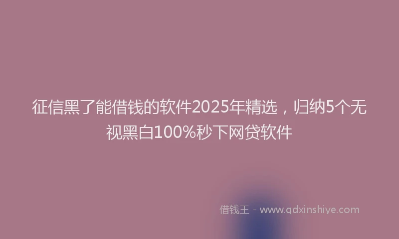 征信黑了能借钱的软件2025年精选，归纳5个无视黑白100%秒下网贷软件