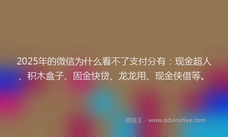 2025年的微信为什么看不了支付分有：现金超人、积木盒子、固金快贷、龙龙用、现金侠借等。