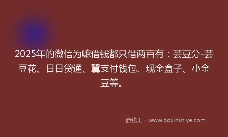 2025年的微信为嘛借钱都只借两百有：芸豆分-芸豆花、日日贷通、翼支付钱包、现金盒子、小金豆等。