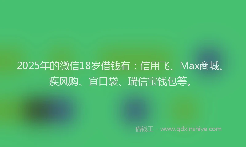 2025年的微信18岁借钱有：信用飞、Max商城、疾风购、宜口袋、瑞信宝钱包等。