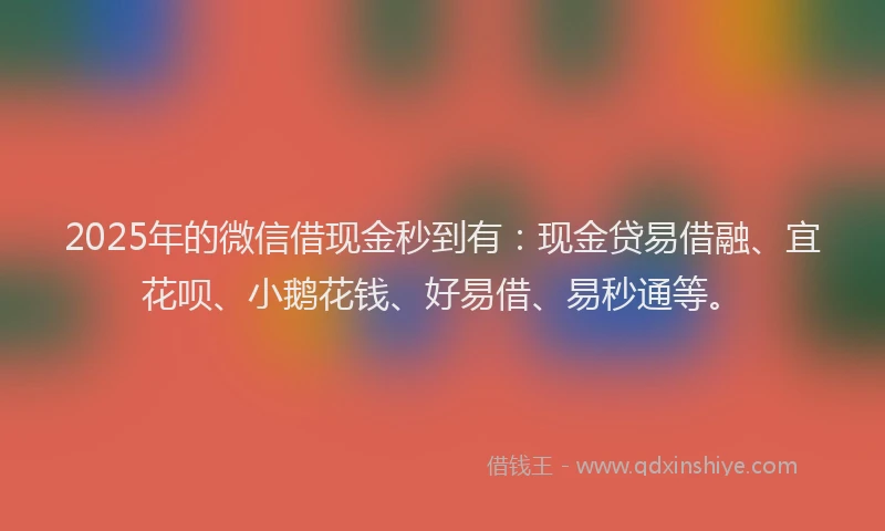 2025年的微信借现金秒到有：现金贷易借融、宜花呗、小鹅花钱、好易借、易秒通等。