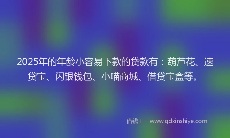 2025年的年龄小容易下款的贷款有：葫芦花、速贷宝、闪银钱包、小喵商城、借贷宝盒等。