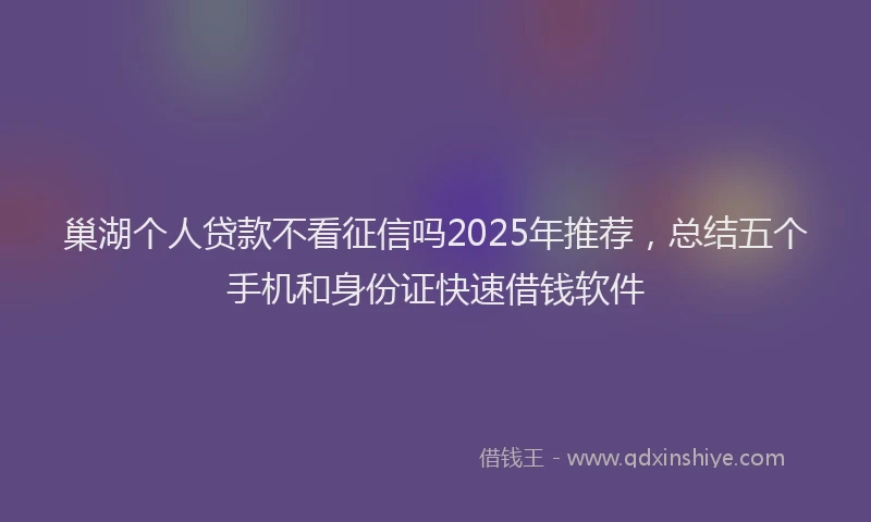 巢湖个人贷款不看征信吗2025年推荐，总结五个手机和身份证快速借钱软件