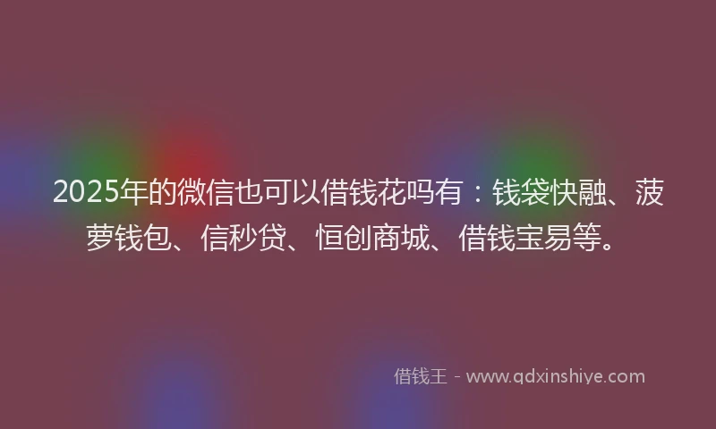 2025年的微信也可以借钱花吗有：钱袋快融、菠萝钱包、信秒贷、恒创商城、借钱宝易等。