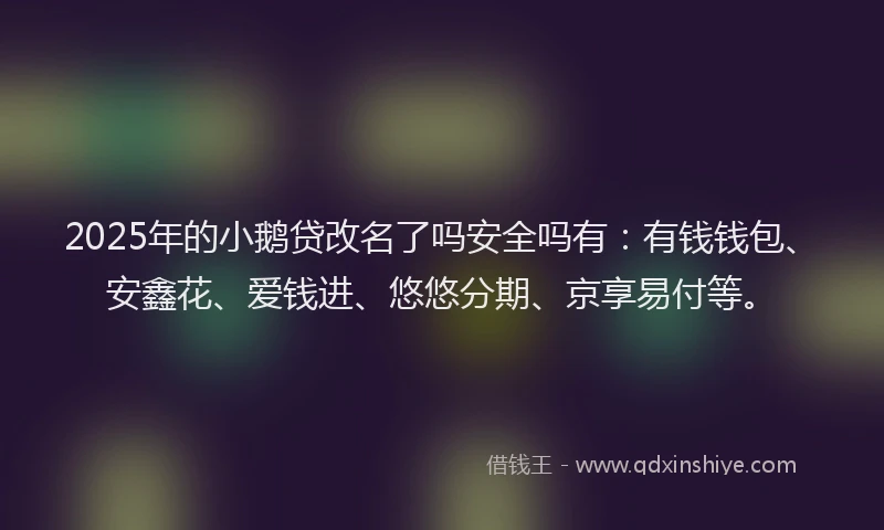 2025年的小鹅贷改名了吗安全吗有：有钱钱包、安鑫花、爱钱进、悠悠分期、京享易付等。