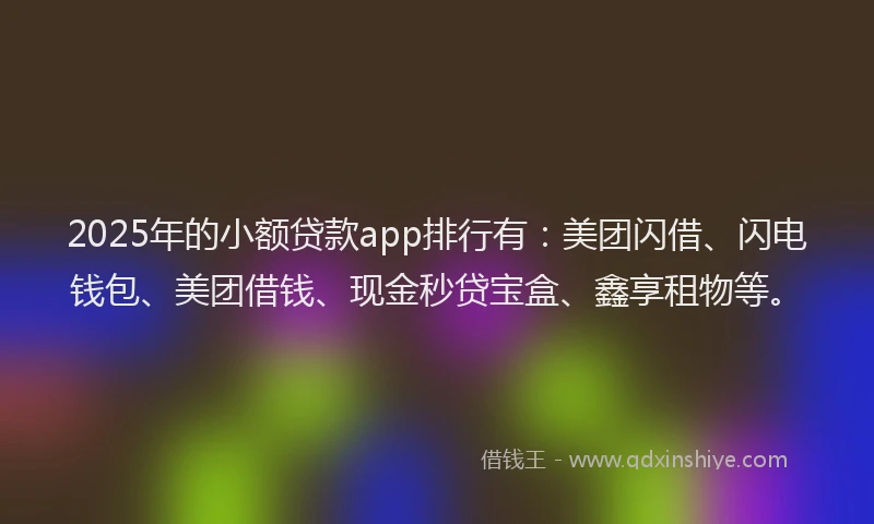 2025年的小额贷款app排行有：美团闪借、闪电钱包、美团借钱、现金秒贷宝盒、鑫享租物等。