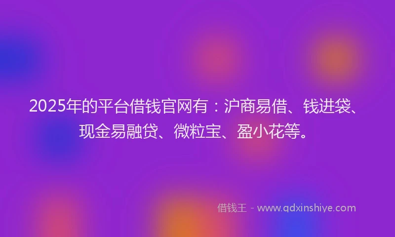 2025年的平台借钱官网有：沪商易借、钱进袋、现金易融贷、微粒宝、盈小花等。