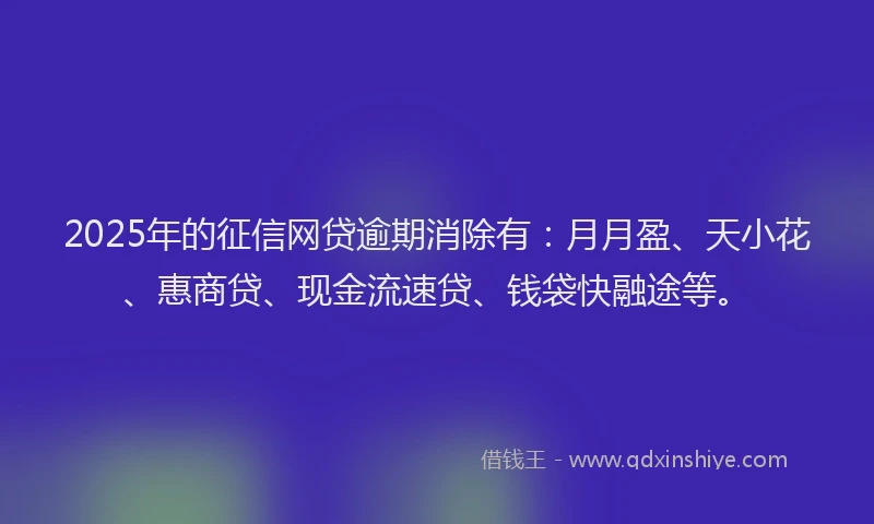 2025年的征信网贷逾期消除有：月月盈、天小花、惠商贷、现金流速贷、钱袋快融途等。
