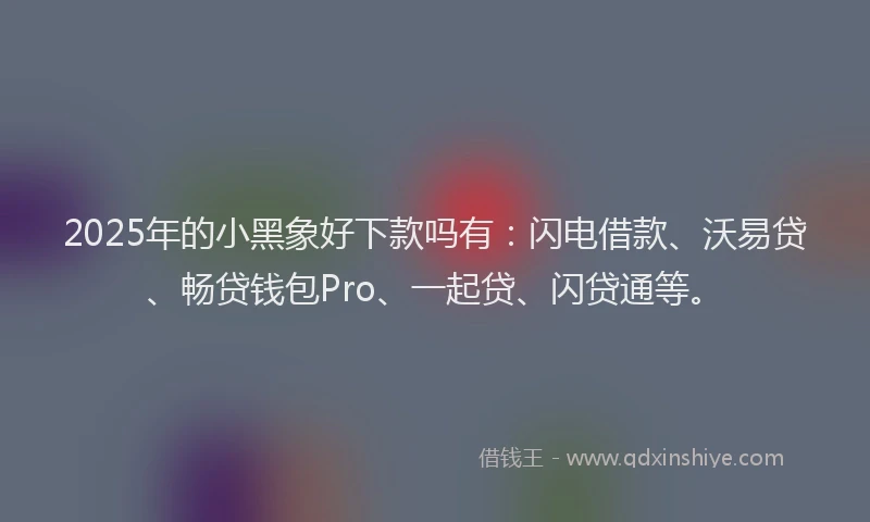 2025年的小黑象好下款吗有：闪电借款、沃易贷、畅贷钱包Pro、一起贷、闪贷通等。