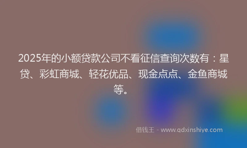 2025年的小额贷款公司不看征信查询次数有：星贷、彩虹商城、轻花优品、现金点点、金鱼商城等。