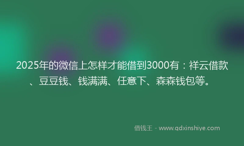 2025年的微信上怎样才能借到3000有：祥云借款、豆豆钱、钱满满、任意下、森森钱包等。