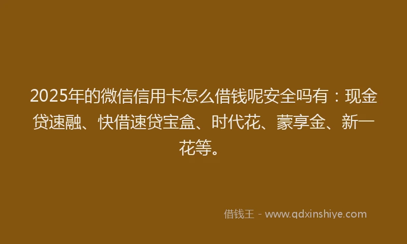 2025年的微信信用卡怎么借钱呢安全吗有：现金贷速融、快借速贷宝盒、时代花、蒙享金、新一花等。