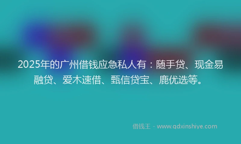 2025年的广州借钱应急私人有：随手贷、现金易融贷、爱木速借、甄信贷宝、鹿优选等。