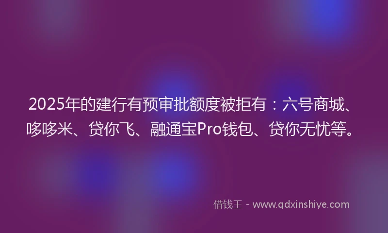 2025年的建行有预审批额度被拒有：六号商城、哆哆米、贷你飞、融通宝Pro钱包、贷你无忧等。