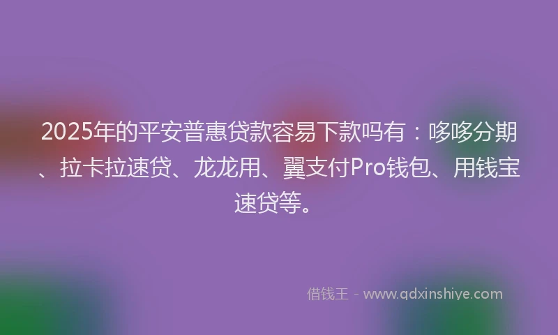 2025年的平安普惠贷款容易下款吗有：哆哆分期、拉卡拉速贷、龙龙用、翼支付Pro钱包、用钱宝速贷等。