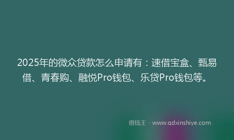 2025年的微众贷款怎么申请有：速借宝盒、甄易借、青春购、融悦Pro钱包、乐贷Pro钱包等。