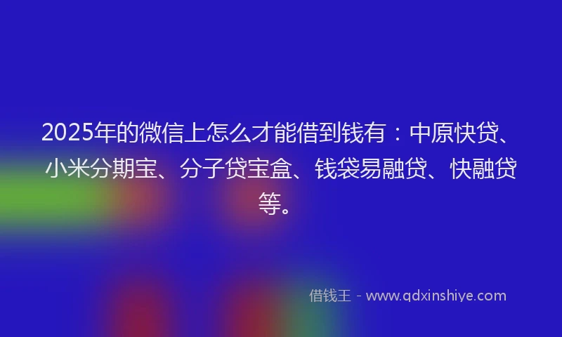 2025年的微信上怎么才能借到钱有：中原快贷、小米分期宝、分子贷宝盒、钱袋易融贷、快融贷等。
