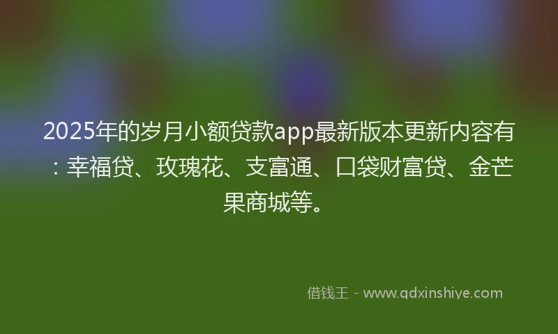 2025年的岁月小额贷款app最新版本更新内容有：幸福贷、玫瑰花、支富通、口袋财富贷、金芒果商城等。
