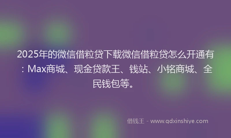 2025年的微信借粒贷下载微信借粒贷怎么开通有：Max商城、现金贷款王、钱站、小铭商城、全民钱包等。