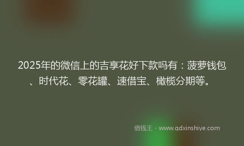 2025年的微信上的吉享花好下款吗有：菠萝钱包、时代花、零花罐、速借宝、橄榄分期等。