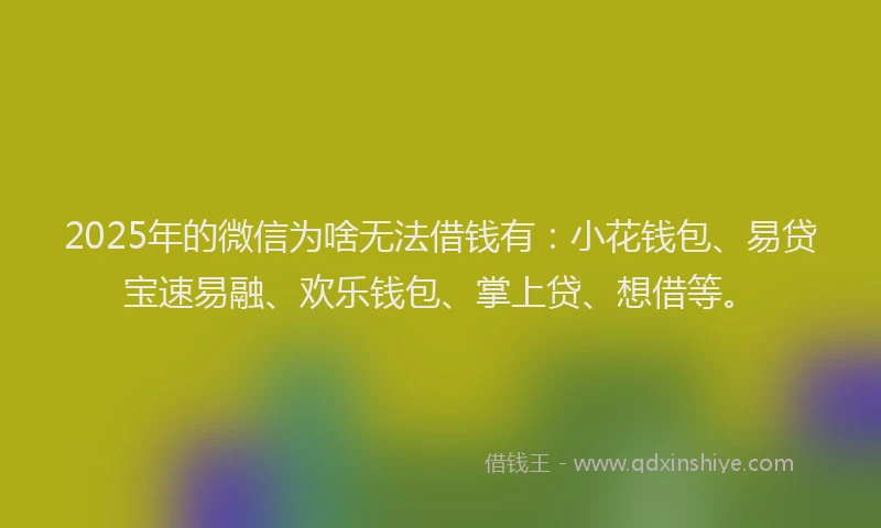 2025年的微信为啥无法借钱有：小花钱包、易贷宝速易融、欢乐钱包、掌上贷、想借等。